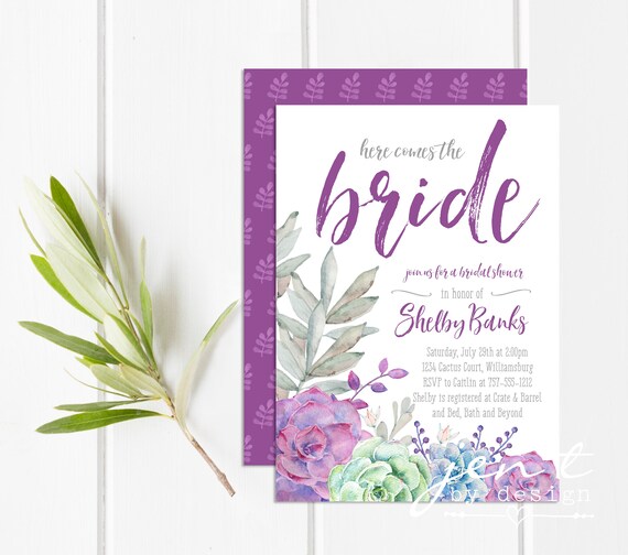 Succulent Bridal Shower Invitations | Plum Bridal Shower | Bridal Shower Invite Il_570xn