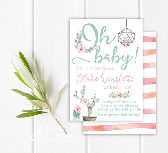 Succulent Baby Shower Invitations | Boho Baby Shower Invitations | Boho Chic Baby Shower | Succulent Invitation | Baby Shower Invite Il_570xn