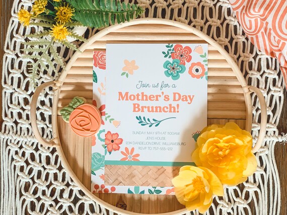 Mother's Day Brunch Invitation Floral Rattan | Mother's Day Brunch Invite| Mother's Day Invite | Mother's Day Invitation | Brunch Invite Il_570xn