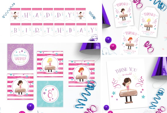 Gymnastics Printable Party Decorations Set | Gymnastics Party Decor ...