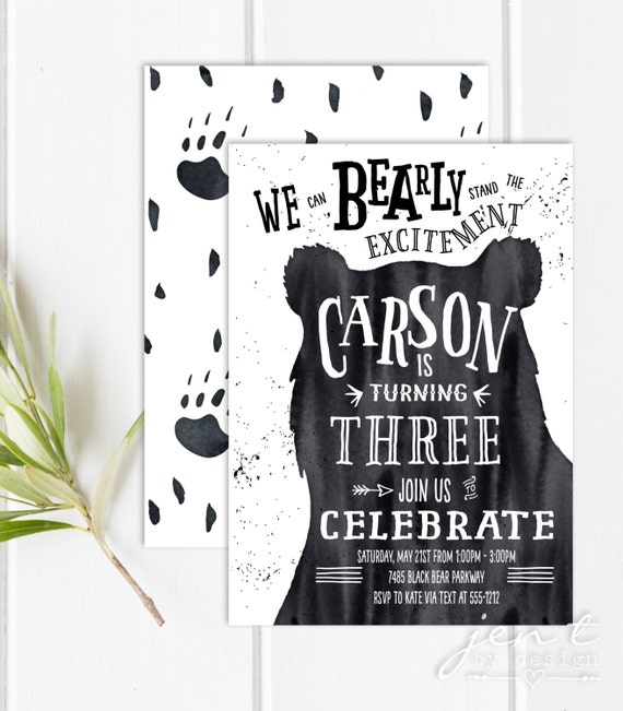 Bear Invitation | Bear Birthday Invitation | Black Bear Party | Black Bear Birthday Invitations | Black Bear | Bear Birthday Invite Il_570xn