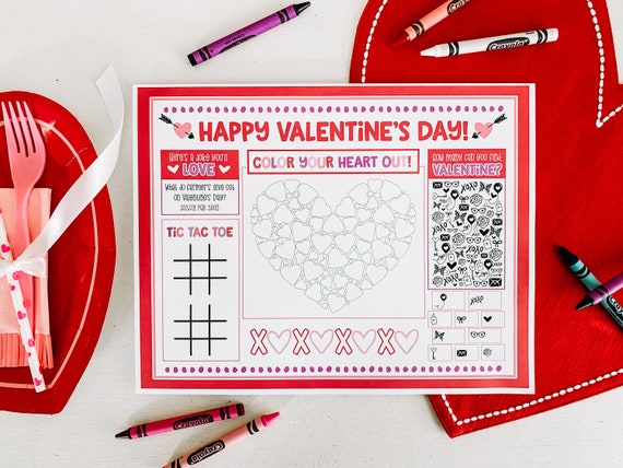 Valentine Placemats for Kids | Activity Placemat | Valentine Activity Mat | Valentine Activity Sheet | Valentine's Day Activity for Kids Il_570xn