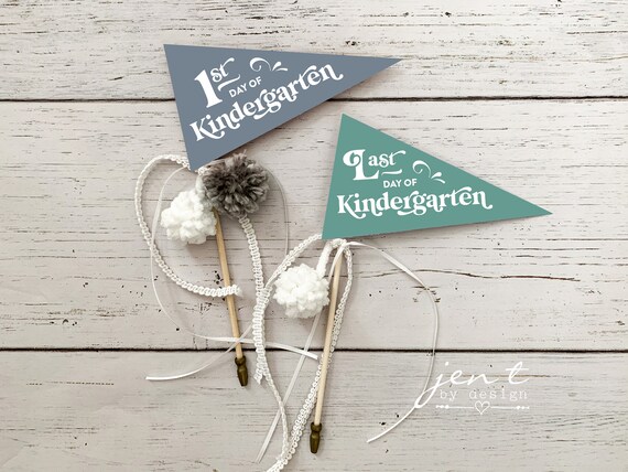 Printable School Pennants, 1st and Last Day of School, Vintage Set | School Photo Props | First Day of School Flag | Last Day of School Sign Il_570xn