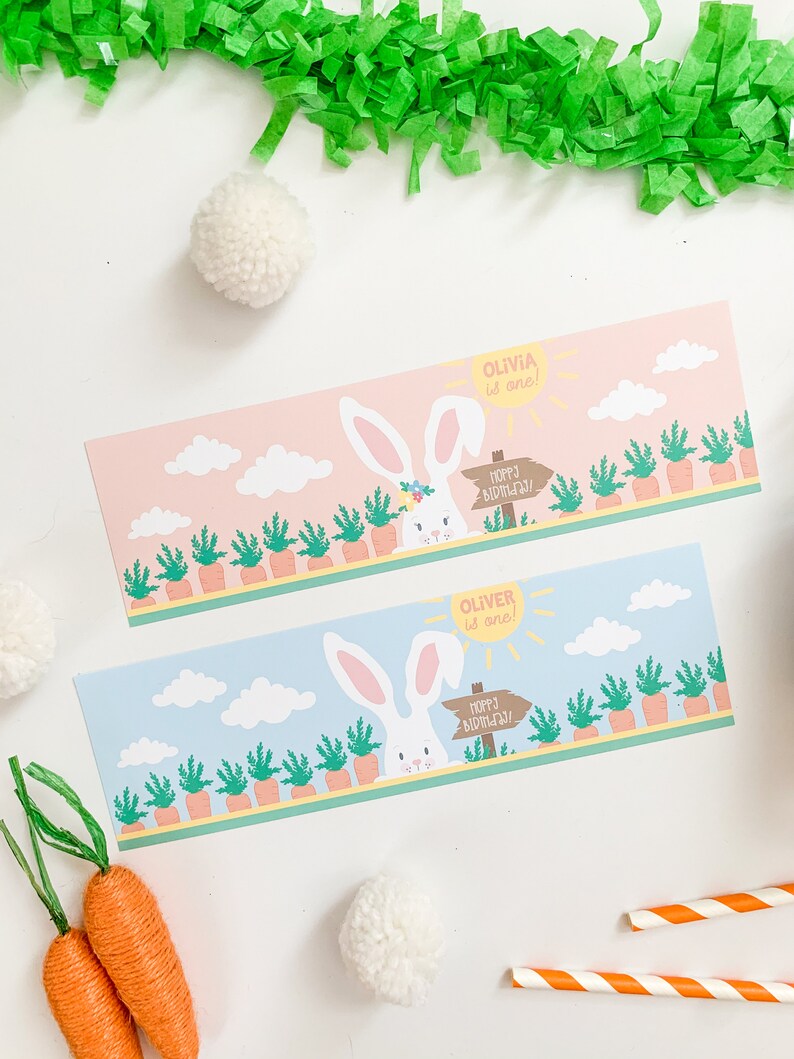 Bunny Birthday Decorations Bunny Birthday Party Somebunny is One Bunny Bottle Labels BOY Easter Bottle Labels Bunny Birthday