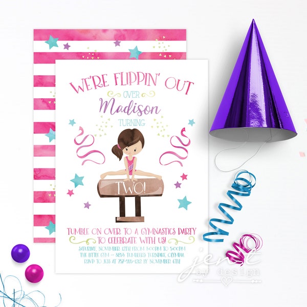 Gymnastics Invitation BRUNETTE | Editable Gymnastics Party Printable | Tumbling Party Invite | Gymnastics Birthday | INSTANT DOWNLOAD