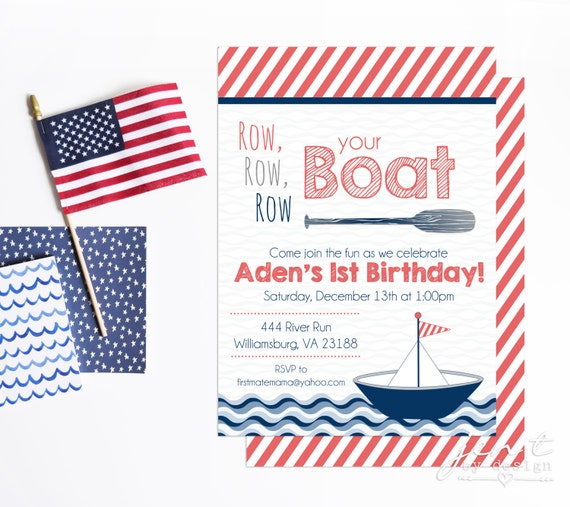 Row Your Boat | First Birthday Invitation | 1st Birthday | Boat Invitation | Nautical Invitation | Sail Boat Invitation | Nautical Birthday Il_570xn