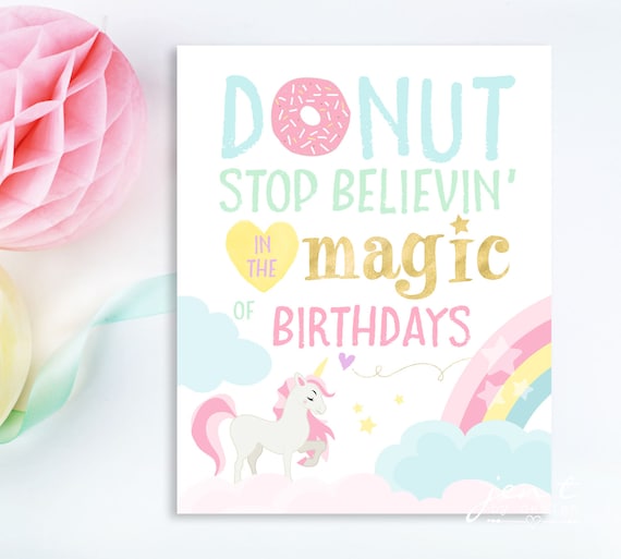 Unicorn Party Sign - Donut Stop Believin - Unicorn Party - Donut Party - Rainbow Unicorn Il_570xn