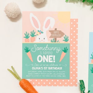 Somebunny is One Invitation GIRL Bunny Birthday Invitation Somebunny is One Invite Bunny Invite Easter Bunny Birthday Invitation image 2