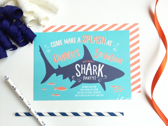 Shark Invitations | Shark Party | Shark Invite | Pool Party | Shark Birthday | Ocean Birthday | Birthday Invitations Il_570xn