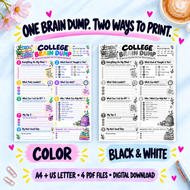 ADHD College Brain Dump Printable, Overwhelm Reset and Priority ...