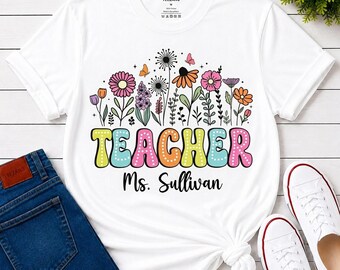 Personalized Teacher Shirt, Floral Botanical Tee, Ms. Sullivan Gift, End of Year Appreciation, Summer Classroom Top, Unisex T-Shirt