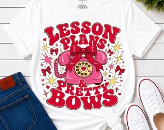 Lesson Plans and Pretty Bows Teacher Shirt, Retro Pink Rotary Phone Tee, Educator Apparel, Back to School Gift, Unisex T-Shirt