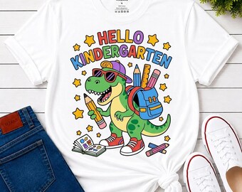 Hello Kindergarten Dinosaur Shirt, First Day Back to School Tee, Teacher Apparel Gift, Unisex T-Shirt