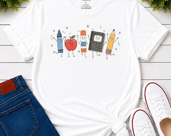 Blue Stick Glue Teacher Shirt, Cute School Supplies Tee, Back to School Gift for Educators, Kindergarten Classroom Outfit Unisex T-Shirt