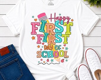 First First Day of School Shirt, Retro Kindergarten Teacher Tee, Back to School Gift, Unisex T-Shirt