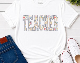 Teacher Shirt, School Supplies Doodle Art, Back to School Gift, Educator Apparel, Unisex T-Shirt