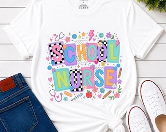 School Nurse Shirt, Retro Doodle Health Teacher Tee, Back to School Gift, Unisex T-Shirt