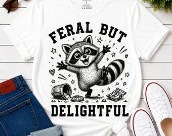 Feral but Delightful Raccoon Shirt, Trash Panda Tee, Funny Animal Lover Gift, Vintage Woodcut Art, Unisex T-Shirt