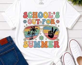 School's Out for Summer Shirt, Retro Vacation Tee, End of Year Gift, Last Day of School, Vintage Palm Tree Top, Unisex T-Shirt