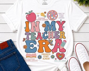 In My Teacher Era Shirt, Retro Back to School Tee, Progress Is Not Linear Gift, Vintage Education Apparel, Unisex T-Shirt