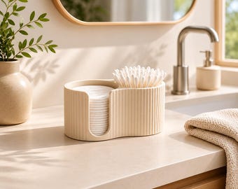 Modern ribbed Q-tip and cotton pad dispenser