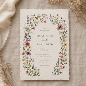 Wildflower Floral Arch Wedding Invitation Editable Template, Digital Download for Canva