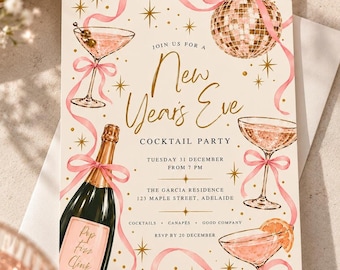 New Years Eve Cocktail Party invitation Canva Template 5x7