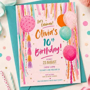 Editable Pastel Streamers Birthday Invitation Template, Digital Download for Fun Celebrations