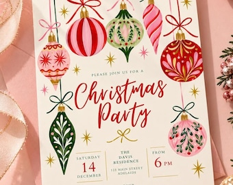 Modern Bauble Christmas Party Invitation | Editable Canva Template