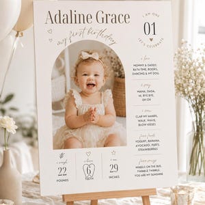 1歳の誕生日記念サインテンプレート｜編集可能なCanvaフォトボード（デジタルダウンロード）