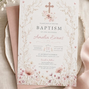 Editable Floral Baptism Invitation, Digital Download - Canva Template