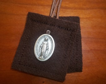 Brown Scapular of Our Lady of Mt. Carmel Handmade and DURABLE with Miraculous Medal Almost UNBREAKABLE