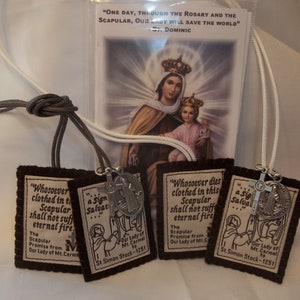 Unbreakable Brown Scapular of Our Lady of Mt. Carmel with faces Handmade and DURABLE
