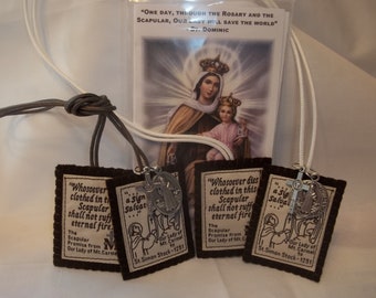 Unbreakable Brown Scapular of Our Lady of Mt. Carmel with faces Handmade and DURABLE