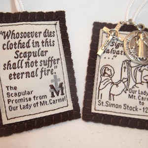 Unbreakable Brown Scapular of Our Lady of Mt. Carmel with faces Handmade and DURABLE