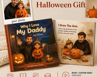 Por qué te amo, papá. Libro de tapa dura de Halloween, cuento infantil de terror personalizado, regalo para hija.