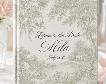 Álbum de recortes de boda con cartas personalizadas para la novia, recuerdo de boda elegante y personalizado, libro de votos vintage con estampado Toile verde, regalo para los novios