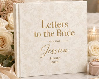 Álbum de recortes personalizado con cartas florales vintage para la novia, álbum de despedida de soltera con nombre personalizado en lámina dorada, elegante álbum de recortes personalizado para despedida de soltera.