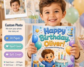 Personalized Happy Birthday Book, Gift for Boys Girl Toddler, Custom Name Children's Storybook, Birthday Gift for Kids, Custom Photo Story