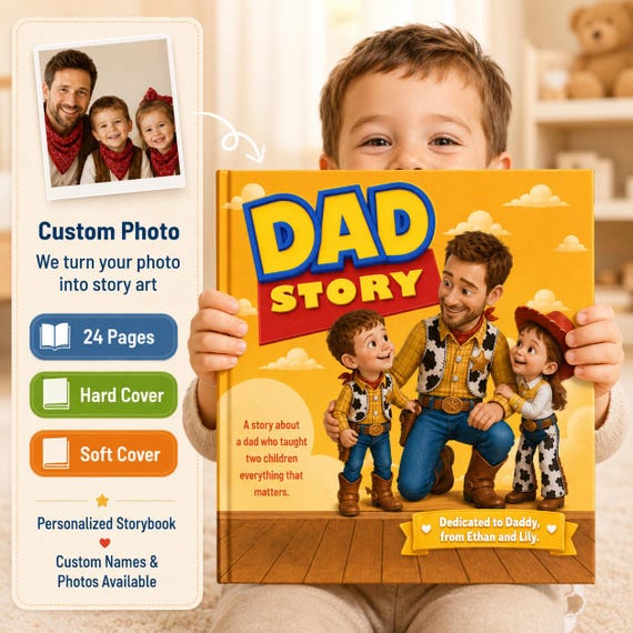 Personalized Dad Story Children Book, Toy Father’s Day Gift Daddy and Kids Storybook, Daddy Toy Gift, Custom Children Names Story Book Gift