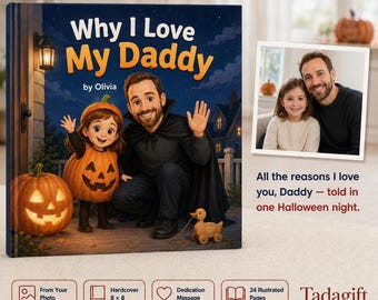 Personalisiertes Kinderbuch „Warum ich meinen Papa liebe“, Halloween-Nacht mit Papa, Hardcover-Geschenk zu Halloween