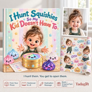 Personlig barnbok i inbunden: Jakt på squishy dumplings med omslagspapper inkluderat