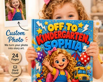 Personalized Off To Kindergarten Book, First Day of School Gift, Custom Name And Photo Kids Storybook, Back to School Book, Preschool Gift