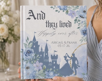 Libro de bodas azul personalizado, libro de recuerdos de boda personalizado para la novia, Érase una vez