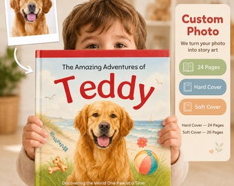 Custom Pet Picture Photo Book, Personalized Kids Story Cat Dog Storybook, Dog Lover Gift