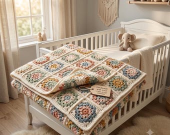 Granny Square Baby Blanket Pattern PDF | Easy Crochet Nursery Blanket Tutorial | Instant Download