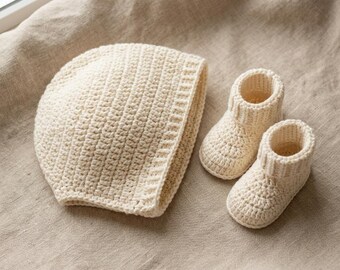 Crochet Baby Bonnet & Booties Set Pattern (PDF) | Newborn to 12 Months