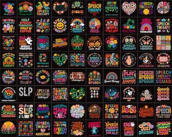 PNG-bundel logopedie | Retro SLP-ontwerpen, motiverende citaten, OC-communicatiegraphics | Direct downloaden