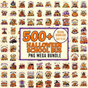 Halloween School Bus PNG Bundle | Wicked Route Illustration | Pumpkin Driver Artwork | Spooky Fall Graphics
