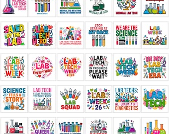 Pacchetto PNG per tecnici di laboratorio medico / Grafica di laboratorio, design floreali retrò, file per sublimazione per tecnici